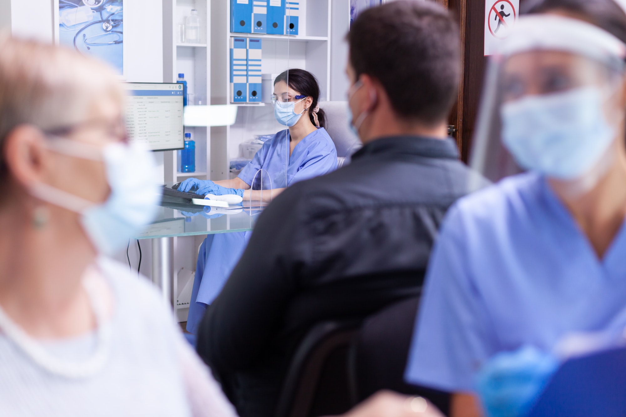 Medical staff working on computer